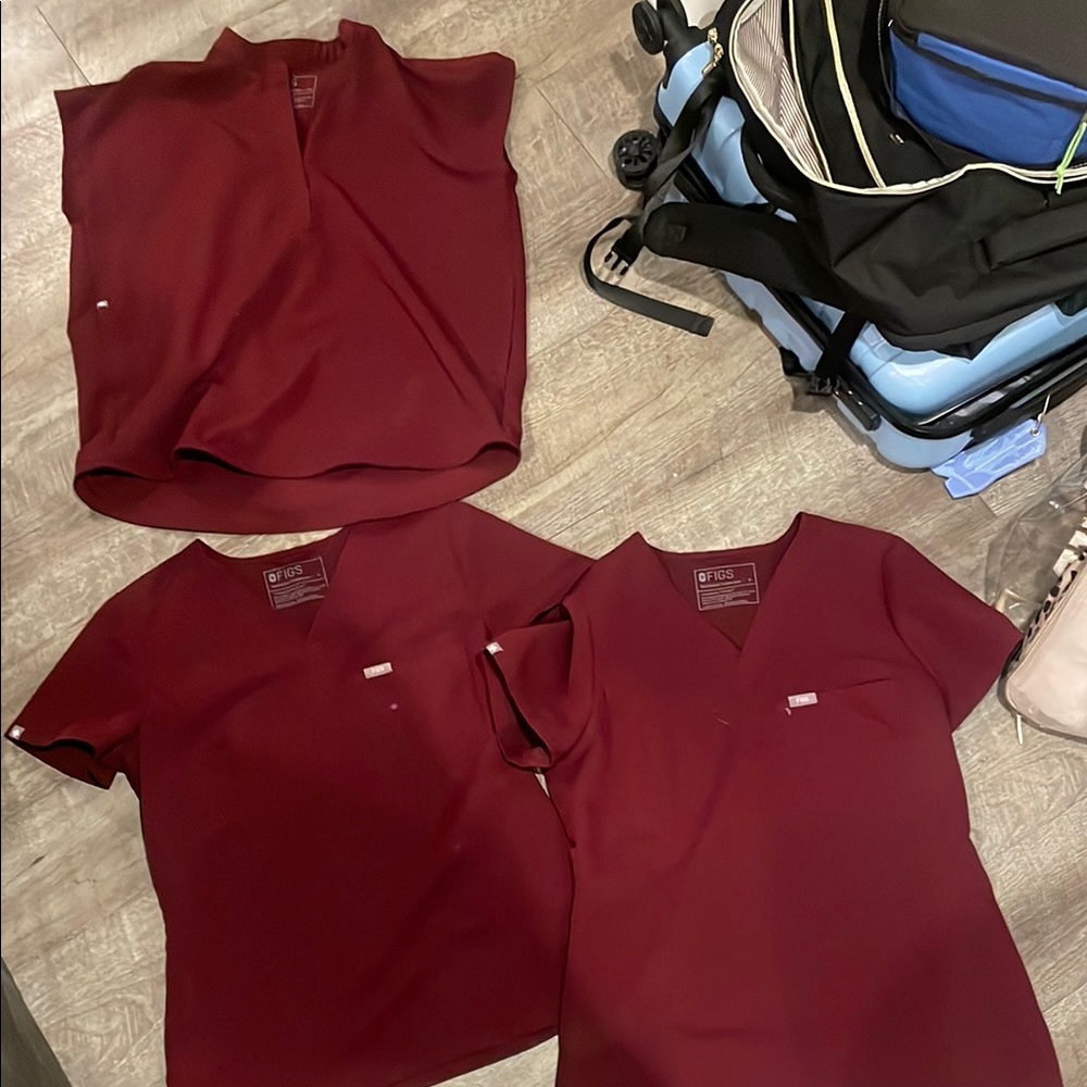 Figs Maroon Scrub Tops Trio